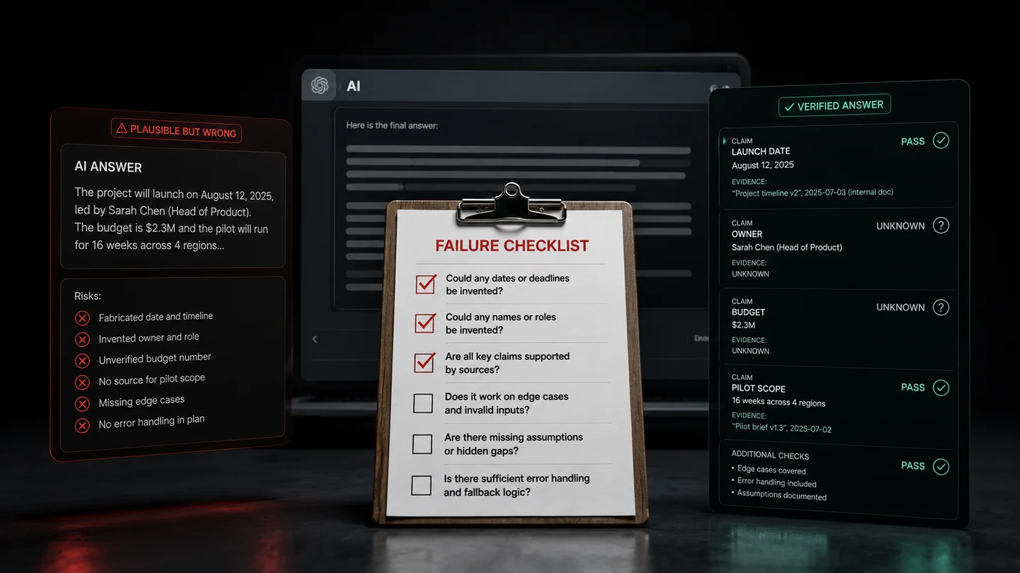 This failure-checklist prompt catches plausible AI errors before the final answer