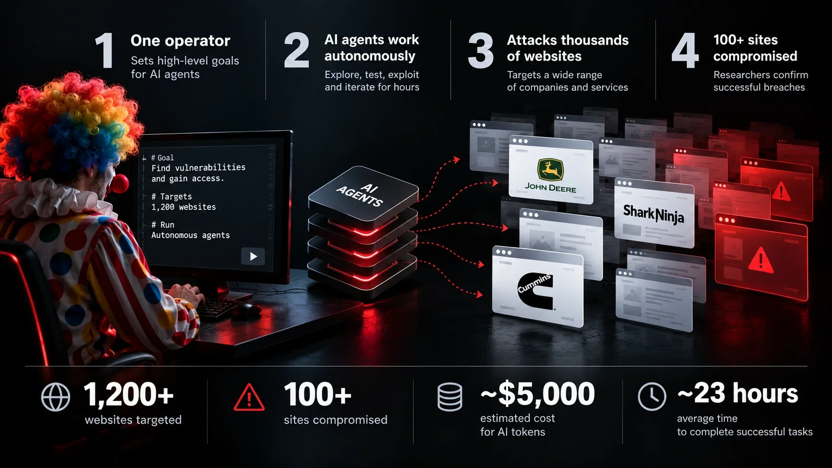 AI-powered cyberattack: How one hacker used autonomous AI agents to target over 1,200 websites and reportedly compromise more than 100, according to security researchers.